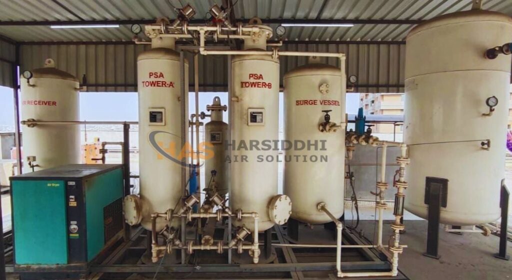PSA Oxygen Plant With PSA tower A and PSA tower B by harsiddhi Air Solution Trusted Manufacturer of PSA Plants and Air Dryer. 